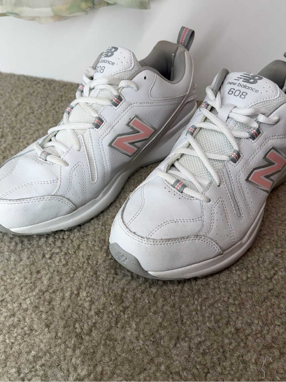 New Balance 608 V5 Leather Fitness/Walking Sneakers White/Pink 12